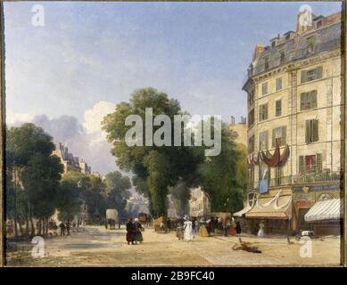 BOULEVARD DE CAPUCINES, DER STRASSENREINIGER FÜR DEN FRIEDEN Colet Robert Stanley (vers 1790/1792-1865). "Le Boulevard des Capucines, au débouché de la rue de la Paix", 1834. Huile sur toile. Paris, musée Carnavalet. Stockfoto