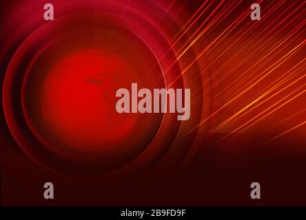 Grafischer roter Hintergrund mit Bewegungslinien rund um den Erdball Stockfoto