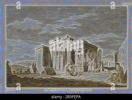 Blick auf das Westende des Tempels von Minerva Polias und auf das Pandrosium, die Antiquitäten von Athen, Newton, W., Stuart, James, 1713-1788, Gravur, 1762-1816, Platte 2, die das Westende des Tempels von Minerva Polias darstellt, Und des Pandrosiums, das sich in Band 2, Kapitel 2, mit dem Titel der Tempel von Erechtheus, Minerva Polias und Pandrosus befindet. In die untere Mitte der Platte eingeschrieben, herausgegeben von James Stuart, 27. Oktober 1787, gemäß Act of Parliament. Unten links beschriftet, J.Stuart Delin. Eine Beschreibung der Platte finden Sie auf Seite 19, neu von Gibon, Design von warm Stockfoto