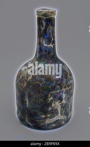 Zylindrische (Wein) Flasche, Uhr Modell, Flaschenhalter Boden gefunden Glas, geblasen und im Formenbau, mundgeblasenem Glas Anwendung Zylindrische (Wein gegossen) Flasche in Klar Grün Glas bell Modell. Pontil mark unter breiten umgekippt unten gerade Körper Schultern zu konvexen und leicht verjüngt Hals mit runden unregelmäßig abgeflacht Glas Draht und schlampig flach abfallenden Lippe Archäologie Paket Stockfoto