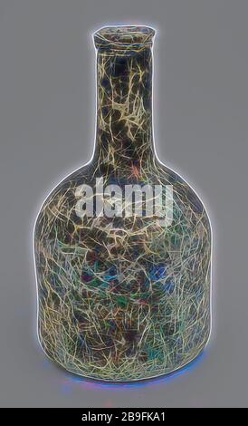 Zylindrische (Wein) Flasche, Uhr Modell, Flaschenhalter Boden finden Glas, geblasen und im Formenbau, mundgeblasenem Glas Anwendung Zylindrische (Wein gegossen) Flasche in Klar Grün Glas bell Modell. Pontil mark unter breiten umgekippt unten gerade Körper Schultern zu konvexen und leicht verjüngt Hals mit runden unregelmäßig abgeflacht Glas Draht und schlampig flach abfallenden Lippe Archäologie Paket Stockfoto