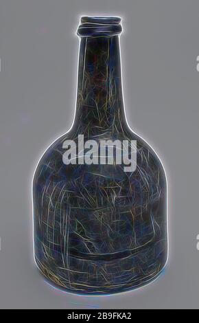 Zylindrische (Wein) Flasche, Uhr Modell, Flaschenhalter bottomfound Glas, geblasen und im Formenbau, mundgeblasenem Glas Anwendung Zylindrische (Wein gegossen) Flasche in Klar Grün Glas bell Modell. Pontil mark unter breiten umgekippt unten gerade Körper Schultern zu konvexen und leicht verjüngt Hals mit runden unregelmäßig Unregelmäßig Glas Gewinde und schlampig abgeflacht Lippe Archäologie Verpackung Wein Transport Stockfoto