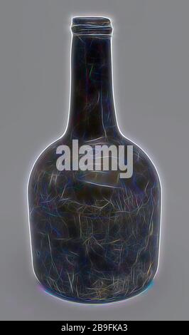 Zylindrische (Wein) Flasche, Uhr Modell, Flaschenhalter Boden finden Glas, geblasen und im Formenbau, mundgeblasenem Glas Anwendung Zylindrische (Wein gegossen) Flasche in Klar Grün Glas uhr modell. Pontil mark unter breiten umgekippt unten gerade Körper Schultern zu konvexen und leicht verjüngt Hals mit unregelmäßigen unregelmäßige Glas Gewinde und schlampig abgeflacht Lippe, um die Großen (ca. 2.2 cm) Chip fehlt Archäologie Verpackung Stockfoto