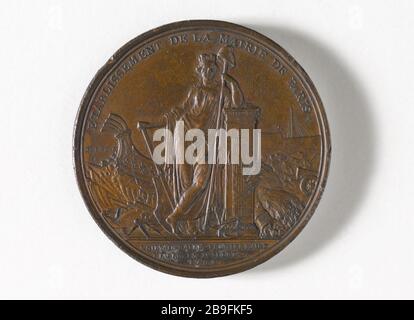 GRÜNDUNG DER STADT PARIS Benjamin Duvivier (1730-1819) und Augustin Dupré (1748-1834). "Etablissement de la Mairie de Paris". Bronze. 15 Juillet 1789. Paris, musée Carnavalet. Stockfoto