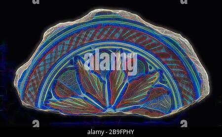 Fragment Majolikaplatte, polychrome Blumenfigur im Spiegel, Teller Teller Teller Geschirr Halter Boden Keramik Keramik Keramik Keramik Glasur, gekocht auf beschnitten auf dem Rücken blaue Blume Motiv möglich. Die polychrome Archäologie Rotterdams schmückt die archäologische Fundstätte für servierte Lebensmittel im Boden Rotterdams 1941 Stockfoto