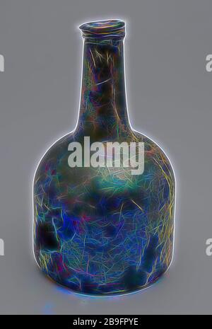 Zylindrische Flasche, Uhrmodell, Flaschenhalter für Weinflaschen finden Glas, mit auferlegten rundum scharfen Glasfäden und abgeflachter Lippe mit seichtem Chip Archäologie Rotterdam-City-Dreieck Mariniersweg Verpackung Bodenfindung Mariniersweg Rotterdam 20. Juni 1983 Stockfoto