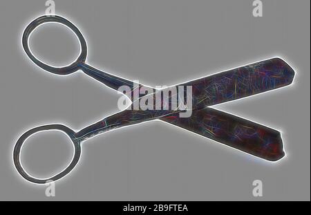 Kleine Schere mit ovalen Augen Scharnier, scissor Schneidwerkzeug Boden findet Eisen Metall, auf der Innenseite mit, F-form Archäologie markierten Schneiden Stockfoto