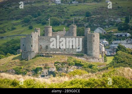 Atemberaubender Blick auf Harlech Castle in Nordwales Stockfoto