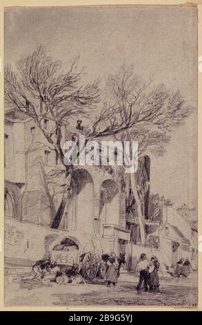 Ruinen des Klosters Bernardine, rue de Poissy im Jahr 1867, 5. Bezirk, Paris Albert Maignan (1845-1908). Ruines du couvent des Bernardins, rue de Poissy en 1867. Paris (Vème arr.), 25 Mai 1867. Mine de plomb. Paris, musée Carnavalet. Stockfoto