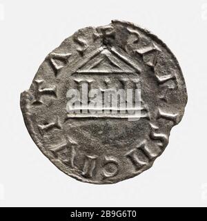 Silberdenarius von Karl dem Ballen (823-877), König der Franken (843-877), Kaiser (875-877), 840-864 denier d'argent de Charles II le Chauve (823-877), roi des Francs (843-877), Impereur (875-877). Argent, 840-864. Paris, musée Carnavalet. Stockfoto