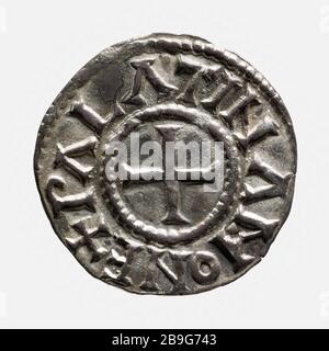 Pence Charles the Bend (823-877), König der Franken (843-877), Kaiser (875-877), bis 864-877 Denier de Charles II le Chauve (823-877), roi des Francs (843-877), Impereur (875-877). Argent, 864-877. Paris, musée Carnavalet. Stockfoto