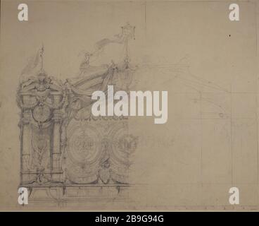 Dummy Decoration Projekt in der Ferienzeit, die am 14. Juni 1860 für das Treffen der Savoyer und der Grafschaft Nizza mit France Anonyme stattfand. Projet de décoration factice à l'event des fêtes qui se donnèrent le 14 juin 1860, pour la réunion de la Savoie et du comté de Nice à la France. Krebse. Paris, musée Carnavalet. Stockfoto