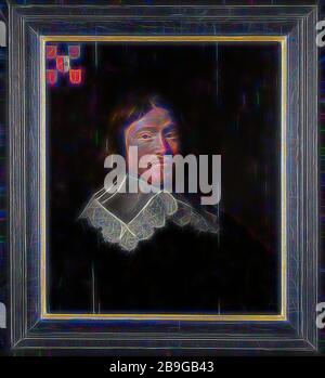 Abraham de Vries, Portrait von Hendrik Rammelman (? -1658), Portrait Malerei visuelles Material Holz Öl, stehend rechteckigen Porträt des Menschen, Hendrik Rammelman (? -1658) Bürgermeister von Rotterdam Ehemann von Maria van Hogendorp Ehe 1640 Büste für Rechts. Sikje Schnurrbart weiße Kragen mit Wellenschliff Spitzenkante dunklen Kleid. In der linken oberen Ecke fünf kleine Familie Arme über Rammelman in Rot drei goldene Links schrägen Balken rechts oben Van Hogendorp in Silber Mühlrad mit 16 Schaufeln links und Square durchbohrt Nabe in der Mitte lackiert die Allianz Waffe von beiden, Hendrik Rammelman 16. Stockfoto