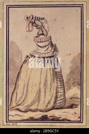 Frau Kostüm Louis XVI Kostüm de femme époque Louis XVI Plume rehaussé d'aquarelle et lavis. Paris, musée Carnavalet. Stockfoto