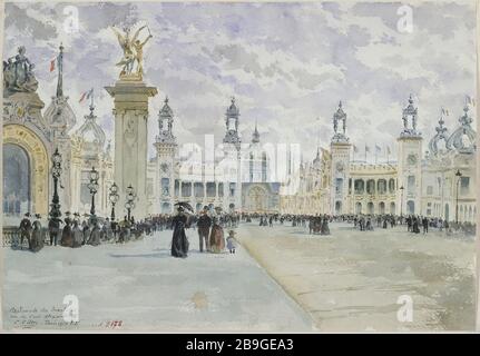 ESPLANADE UNGÜLTIG, BLICK AUF DIE BRÜCKE ALEXANDRE III C. PITON. ' Ausstellung univerkelle de 1900. L'Esplanade des Invalides, vue du pont Alexandre III'. Paris, musée Carnavalet. Stockfoto