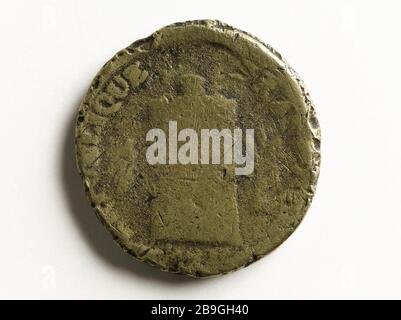 Teil zwei Stockwerke an Tisch und Waage, 1738 Augustin Dupré (1748-182)pièce de deux sols à la table et aux balances, 1710. Cuivre, 17916. Musée Carnavalet, Histoire de Paris. Stockfoto