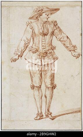 Tänzerin Der Bauern-Opera-Comique Jean-Antoine Watteau (1684-1721). Danseur paysan de l'Opéra-comique. Sanguin. Paris, musée Carnavalet. Stockfoto