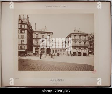 Gare St Lazare - Court Saint Lazare Juli 1887. Gare Saint-Lazare - Court Saint-Lazare, im Juli 1887, 8. Bezirk, Paris. Gare Saint-Lazare. Cour Saint-Lazare. Paris (VIIIème arr.). Photographie de Louis-Emile Durandelle (1839-1917). Juillet, 1887. Paris, musée Carnavalet. Stockfoto