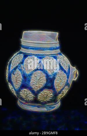 Steinzeug Bell jar zu Fuß, komplett mit Applikationen, Blumen- und Blattmotiven bulletbayer Kanne besteck Halter Boden Keramik Steinzeug Salz Glasur Glasur finden, Hand verdreht gestempelt glasiert Glasierte gebackene Steinzeug bulletbayer grau Shard mit Salz Glasur profilierte Hals und Fuß mit Cord strap Ringelschwanz Archäologie importieren Keramik abgedeckt servieren servieren und trinken Getränke Wein Bier Stockfoto