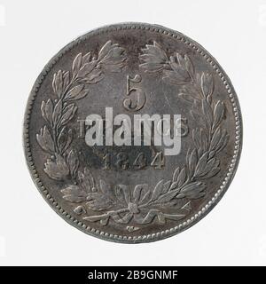 Test für 5-Franken-Stück von Louis Philippe, 1844 Joseph François Domard (1792-1858). Essai pour la pièce de 5 Francs de Louis-Philippe, 1844. Argent. 1844. Paris, musée Carnavalet. Stockfoto