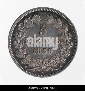 Test für 5-Franken-Stück von Louis Philippe, Joseph François Domard (1792-1858). Essai pour la pièce de 5 Francs de Louis-Philippe, 184. Argent. Im Jahr 18398 Paris, musée Carnavalet. Stockfoto