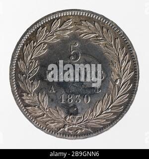 Test für 5-Franken-Stück von Louis Philippe, 1830 Nicolas-Pierre Tiolier (1784-1853). Essai pour la pièce de 5 Francs de Louis-Philippe, 1830. Argent. 1830. Paris, musée Carnavalet. Stockfoto