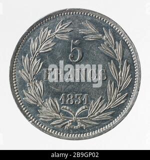 Test für 5-Franken-Stück von Louis Philippe, 1831 Dubois. Essai pour la pièce de 5 Francs de Louis-Philippe, 1831. Etain. 1831. Paris, musée Carnavalet. Stockfoto