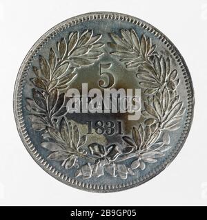 Test für 5-Franken-Stück von Louis Philippe, 1831 L. Dubour. Essai pour la pièce de 5 Francs de Louis-Philippe, 1831. Etain. 1831. Paris, musée Carnavalet. Stockfoto