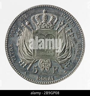 Sonderprüfung für das 5-Franken-Stück von Louis Philippe, 1830 Nicolas-Pierre Tiolier (1784-1853). Essai particulier pour la pièce de 5 Francs de Louis-Philippe, 1830. Etain. 1830. Paris, musée Carnavalet. Stockfoto