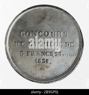 Test für 5-Franken-Stück von Louis Philippe, 1831 Jean-Pierre Montagny. Essai pour la pièce de 5 Francs de Louis-Philippe, 1831. Etain. 1831. Paris, musée Carnavalet. Stockfoto