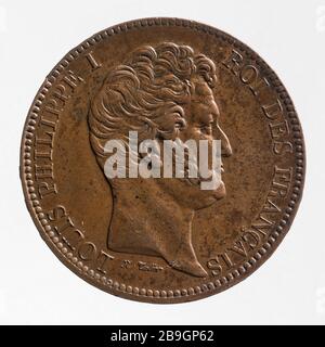 Sonderprüfung für das 5-Franken-Stück von Louis Philippe, 1833 Nicolas-Pierre Tiolier (1784-1853). Essai particulier pour la pièce de 5 Francs de Louis-Philippe. Cuivre. Im Jahr 1834. Paris, musée Carnavalet. Stockfoto