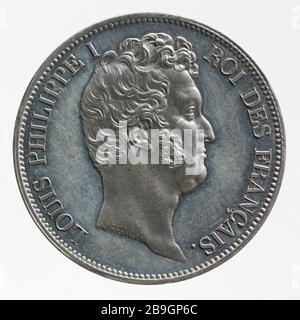 Sonderprüfung für das 5-Franken-Stück von Louis Philippe, 1830 Nicolas-Pierre Tiolier (1784-1853). Essai particulier pour la pièce de 5 Francs de Louis-Philippe, 1830. Etain. 1830. Paris, musée Carnavalet. Stockfoto