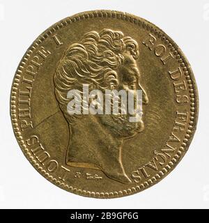 Sonderprüfung für das 5-Franken-Stück von Louis Philippe, 1833 Nicolas-Pierre Tiolier (1784-1853). Essai particulier pour la pièce de 5 Francs de Louis-Philippe, 1834. Bonze Doré. Im Jahr 1834. Paris, musée Carnavalet. Stockfoto