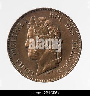 Test für Raum 3 Centimes Louis Philippe, 1840 Jacques Jean Barré (1793-1855). Essai pour la pièce de 3 Centimes de Franc de Louis-Philippe, 1840. Cuivre. Im Jahr 1848. Paris, musée Carnavalet. Stockfoto