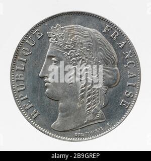 Assay für 5-Franken-Stück, 1848 Jacques-Augustin Dieudonné (1795-1873). Essai pour la pièce de 5 Francs, 1848. Etain. 1848. Paris, musée Carnavalet. Stockfoto