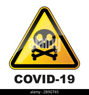 Covid-19-Warnsymbol. Coronavirus Gefahr Dreiecksschild mit Schädel. Epidemisches Coronavirus Konzept. Vektorgrafiken. Stock Vektor