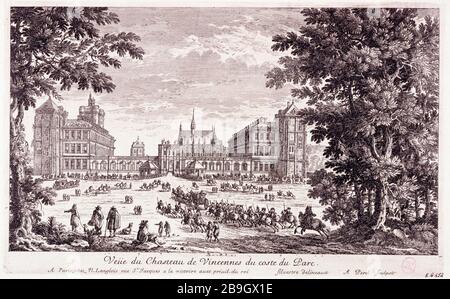 BLICK AUF DIE SEITE DES SCHLOSSPARKS VON VINCENNEN Adam Perelle (1638-1695) d'après Israël Silvestre (1621-1691). "Vue du Château de Vincennen du côté du parc". Eau-forte, vers 1660. Paris, musée Carnavalet. Stockfoto