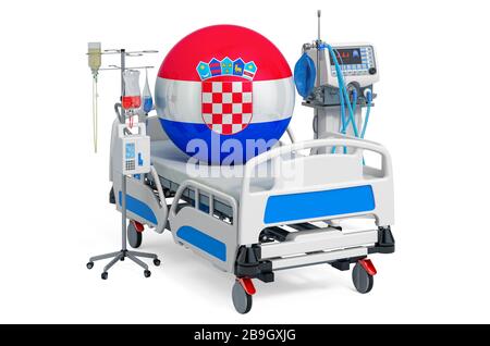 Kroatische Gesundheitsversorgung, Intensivstation in Kroatien. 3D-Rendering isoliert auf weißem Hintergrund Stockfoto