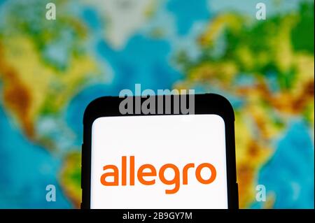 Polen. März 2020. In dieser Abbildung wird ein Allegro-Logo auf einem Smartphone angezeigt. Kredit: Mateusz Slodkowski/SOPA images/ZUMA wire/Alamy Live News Stockfoto