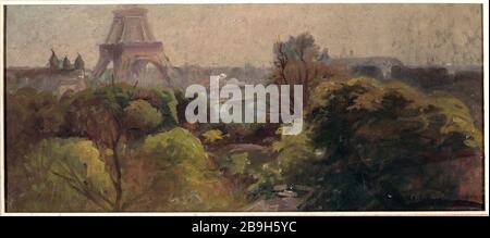 Der Eiffelturm, vom Garten Delessert, Adolphe-Ernest Gumery, aus gesehen. La Tour Eiffel, vue du jardin Delessert. Huile sur toile. 1903. Paris, musée Carnavalet. Stockfoto