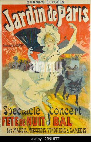 GARTEN VON PARIS, KONZERT PARTY-NACHT, BAL JULES CHERET (1836-1932). Imprimerie Chaix. Jardin de Paris, Spektakel Concert, Fête de Nuit, Bal. Affiche. Lithographie couleur, 1890. Paris, musée Carnavalet. Stockfoto