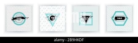 Abstrakte Banner mit schwarzen Blots auf weißem Hintergrund. Geometrieformen. Eckige Banner festlegen Stock Vektor
