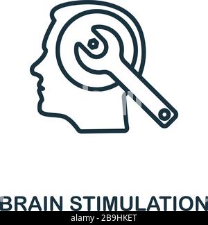 Symbol für Hirnstimulation. Einfaches Linienelement aus der Sammlung von Biotech-Symbolen. Gliederungssymbol für die Hirnstimulation für Infografiken Stock Vektor