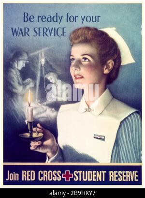 American WW2-Poster für die Rekrutierung von Krankenpflegepersonal, bereit für Ihren Kriegsdienst, Mitglied des Red Cross Student Reserve, 1941-1945 Stockfoto