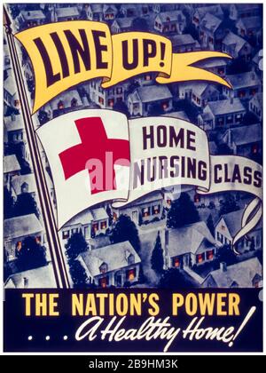 American WW2 Home Nursing class Campaign Poster, Line up: Home Nursing Class, The Nation's Power, A Healthy Home, 1941-1945 Stockfoto