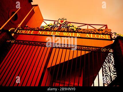 Anfield Stadium das Heimstadion des Liverpool Football Club in Liverpool, England, Großbritannien Stockfoto