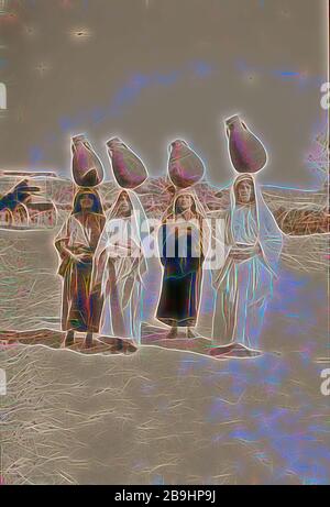 Frauen mit ihrem Wasser Gläser. 1940, Naher Osten, Israel Stockfoto