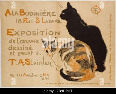 Eine Bodiniere, AUSSTELLUNG VON KUNSTWERKEN GEZEICHNET UND GEMALT T.A. .STEINLEN Théophile Alexandre Steinlen (1859-1923). Imprimerie Charles Verneau. A la Bodinière, Exposition de l'oeuvre dessiné et peint de T.A..Steinlen. Affiche. Lithographie couleur, 1894. Paris, musée Carnavalet. Stockfoto