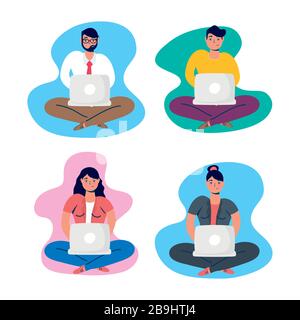 Gruppe von Personen, die in Computern arbeiten Stock Vektor