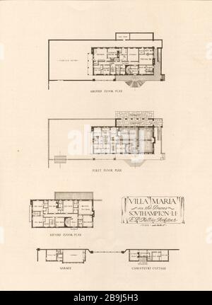 Villa Maria auf den Dünen, Southampton, Long Island, New York. Grundrisse, Garage & Chauffeur's Cottage. E.P. Mellon, Architekt (1919) Stockfoto